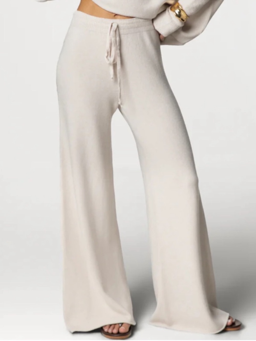 Jaki London Relaxed Pants Size Small/Medium Light Beige Wide Leg Cream Stretch